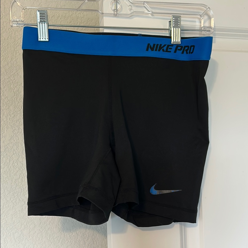 Nike Pro Women’s Black Shorts with Blue Waistband, Medium